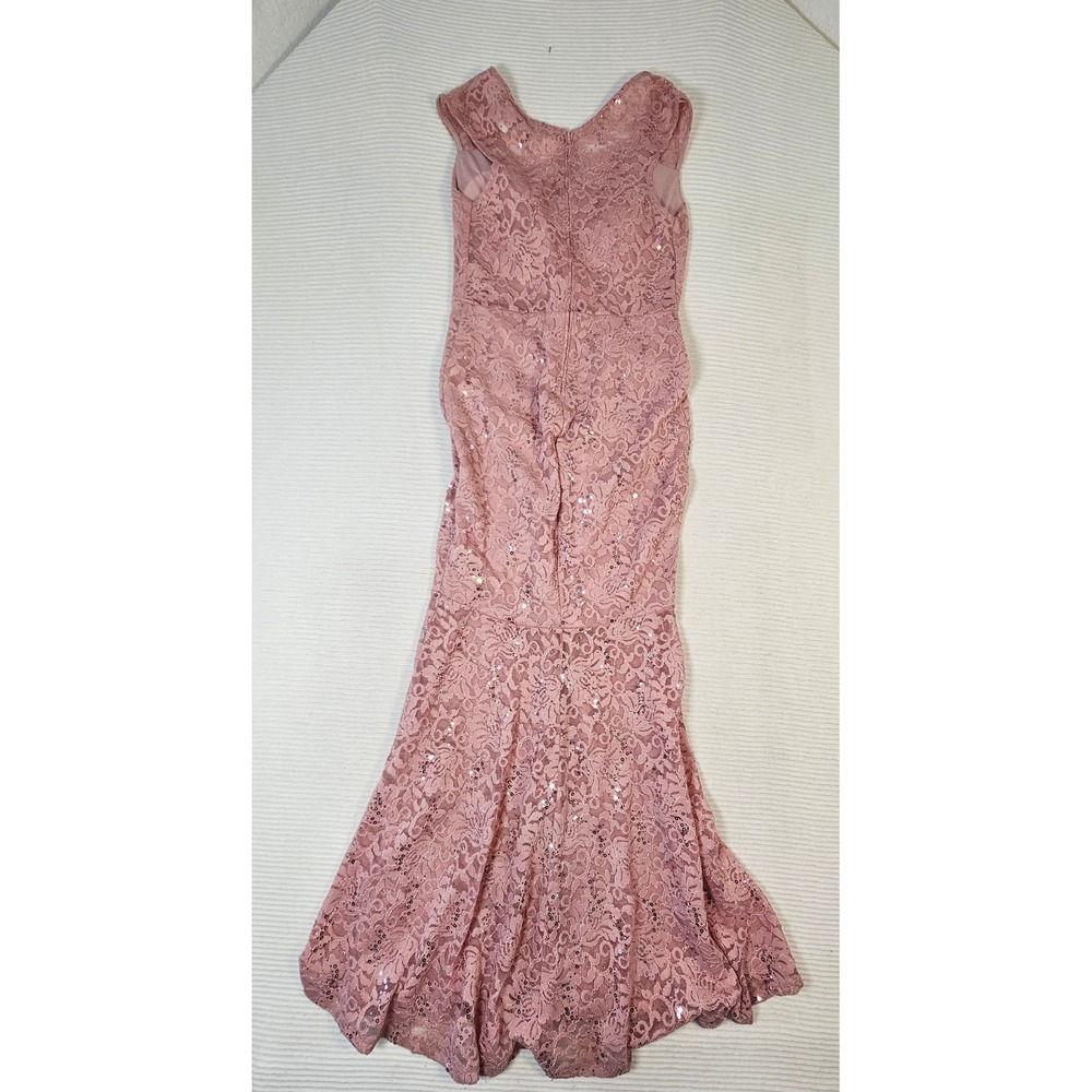 La Scala Pink Lace Sequin Mermaid Evening Gown Dress 23555 Large - Picture 6 of 7